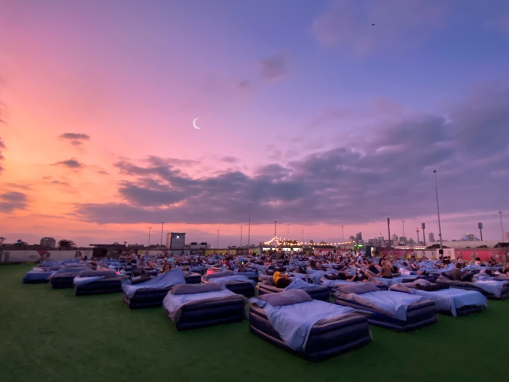 Sunset on Brisbane's Outdoor Bed Cinema